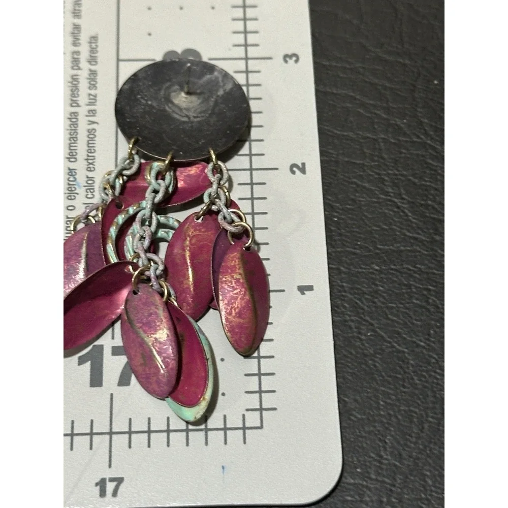 Monet Post Colorful Purple Enamel Dangle Earrings‎ with Textured Disc and Spiral